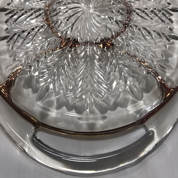 Vintage JEANETTE Glass Oval Gold Trim Divided Serving Tray with Handles - Picture 8 of 11